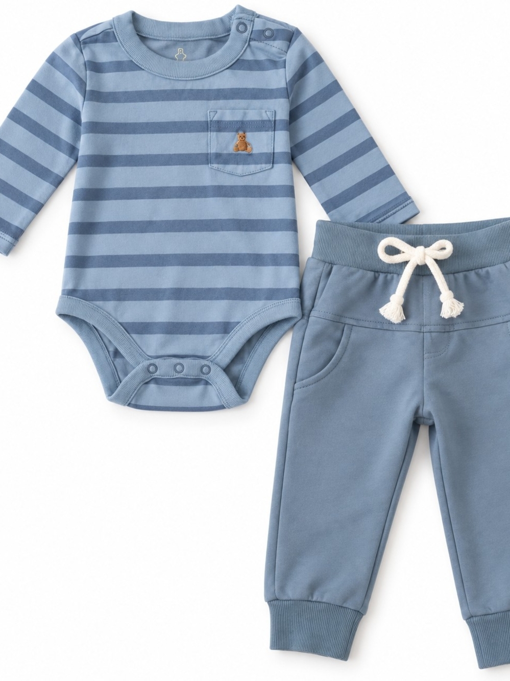 Baby Boy Blue Striped Bodysuit & Jogger Pants 2-Piece Outfit Set